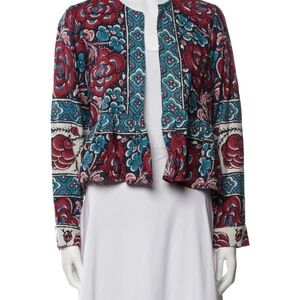 Warm Floral Patterned Blazer - Red and Blue